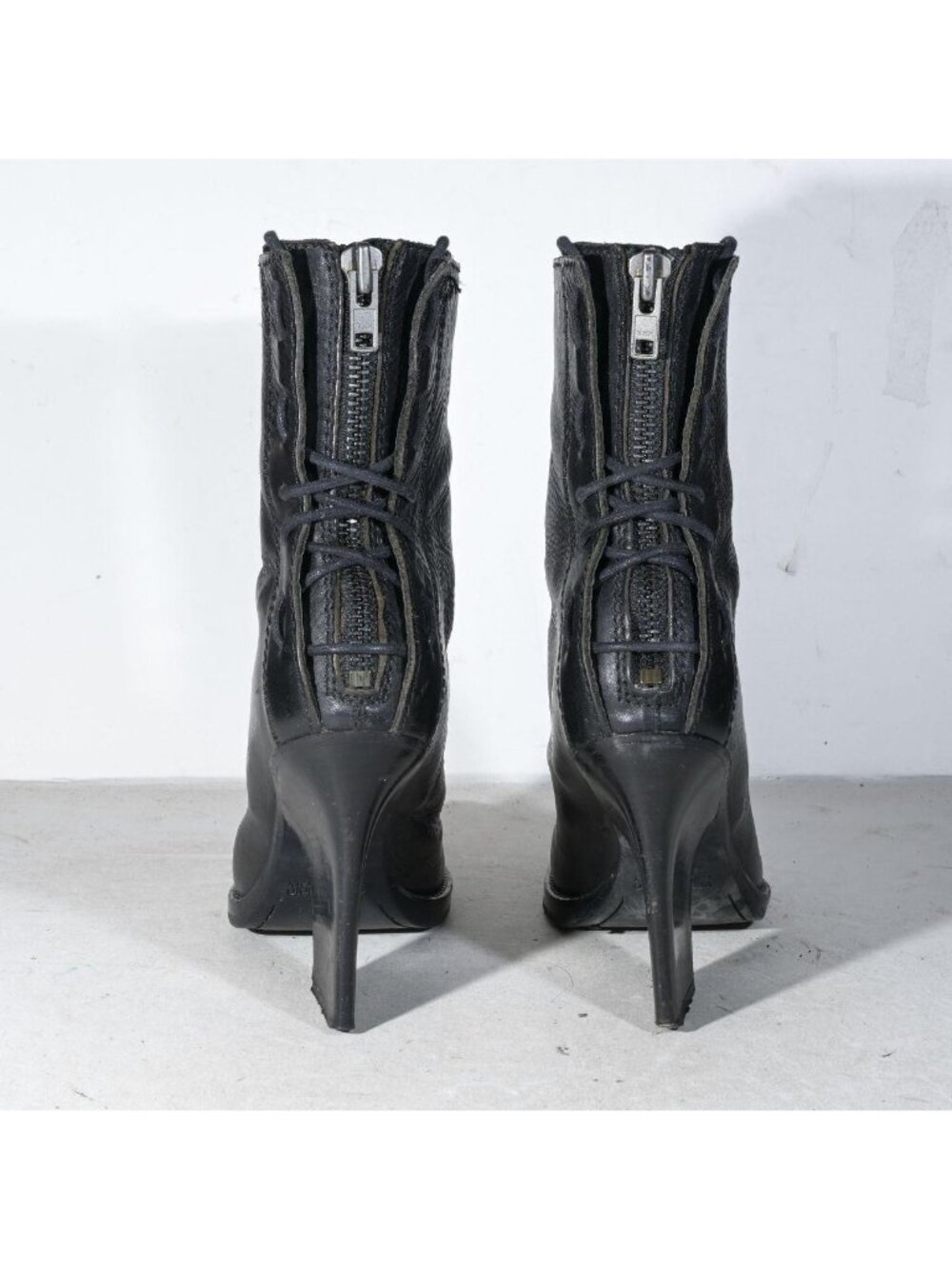 Haider Ackermann Black Leather Heeled Ankle Boots Sculptural Tapered Heel Back Z - Picture 4 of 8